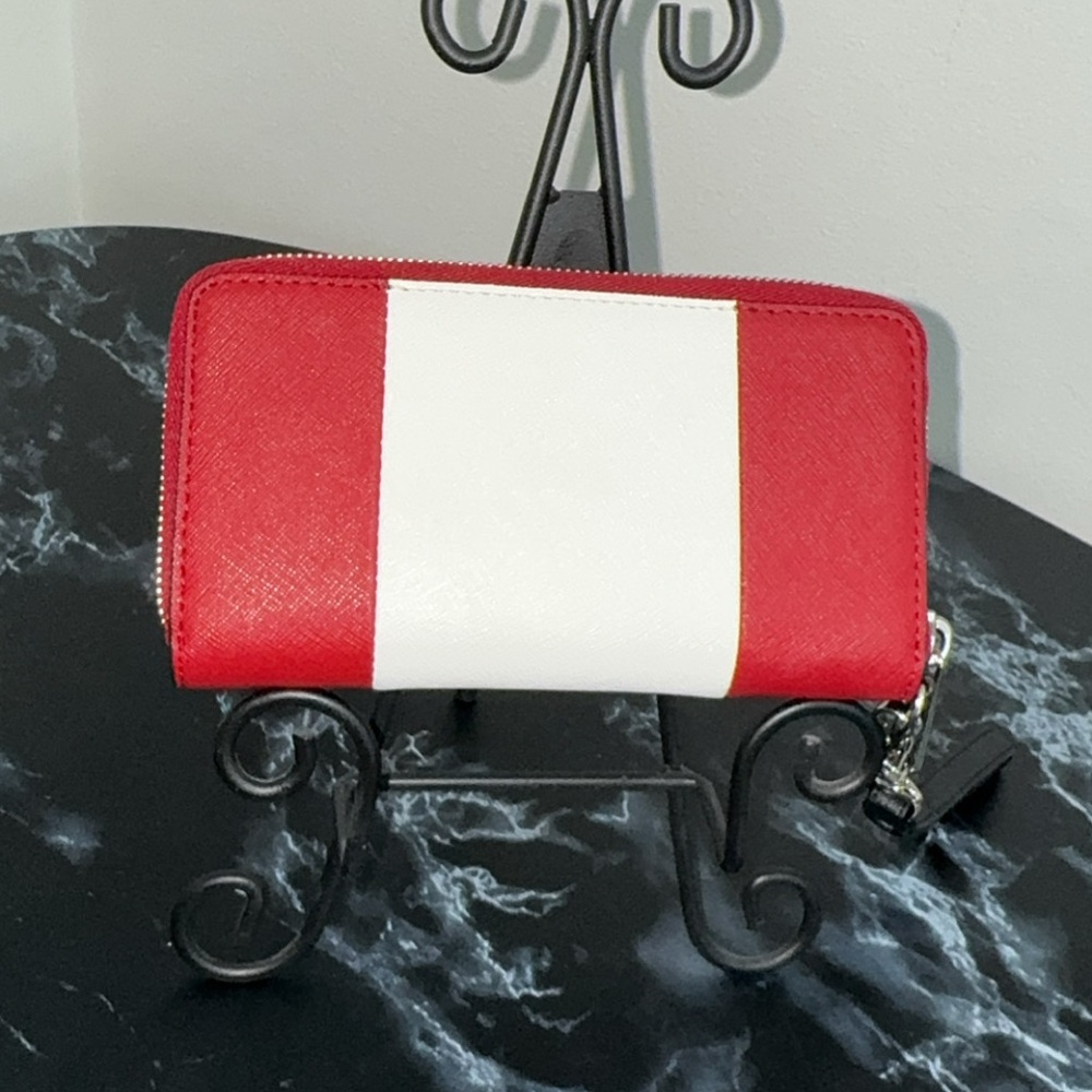 Michael Kors Large Wallet Wristlet Clutch Leather Zip Red White AUTHENTIC - Picture 5 of 9